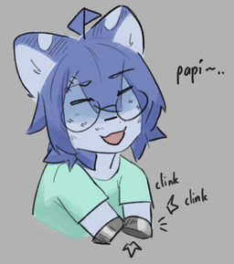 ahoge amputee anthro blue_body blue_fur countershade_face countershading dialogue disability eyes_closed eyewear facial_scar fur glasses hair happy inner_ear_fluff kemono lobotomy male onomatopoeia round_glasses scar simple_background solo sound_effects spots stump_cap surgical_suture text tuft snepause shen_(snepause) felid mammal pantherine snow_leopard english_text half-length_portrait portrait shaded simple_shading trans_(lore) trans_woman_(lore)