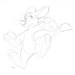 3_toes 4_fingers anthro big_ears big_nose featureless_chest featureless_crotch feet fingers front_view handpaw hindpaw long_tail looking_back midair nude pawpads paws solo tail text toes scruffkerfluff bilby_(dreamworks) dreamworks larrikins perry_(bilby) bandicoot bilby mammal marsupial 1:1 2018 absurd_res black_and_white english_text hi_res monochrome signature sketch