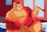 anthro bathrobe bedroom_eyes belly beret buckteeth clothed clothing hat headgear headwear heart_nose heart_symbol lidded_eyes looking_at_viewer male musclegut muscular narrowed_eyes partially_clothed pecs pipe robe seductive smile solo teeth yifforroarts happy_tree_friends pop_(htf) hi_res