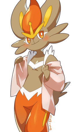ambiguous_gender blush solo standing towel sumiso nintendo pokemon cinderace generation_8_pokemon pokemon_(species) shiny_pokemon hi_res source_request unavailable_at_source