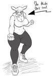 anthro bottomwear breasts cleavage clothed clothing eyewear female fighting_pose footwear glasses hoodie looking_at_viewer muscular muscular_anthro muscular_female pants pose shoes simple_background solo sweatpants text thick_thighs topwear white_background l0ad1ng deer mammal safe_(disambiguation) 2024 digital_media_(artwork) hi_res sketch