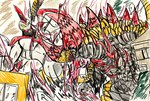 battle city city_background city_destruction claws destruction fighting_pose horn long_tail male omnitrix pose sharp_teeth tail teeth a1fze8an2s4ffdy ben_10 cartoon_network ultraman_(series) ultraman_geed gomora red_king way_big alien alien_humanoid humanoid kaiju to'kustar crossover hi_res