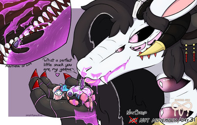 animal_genitalia animal_penis augmented balls big_balls big_breasts blush blush_lines bodily_fluids body_modifications breasts canine_genitalia canine_penis colored_cum cum cum_in_mouth cum_inside cum_on_arm cum_on_face cum_on_lips cum_on_muzzle cumshot cumshot_in_mouth cumshot_on_face curse cursed dialogue ejaculation excessive_cum excessive_genital_fluids eyewear genital_fluids genitals glasses gynomorph huge_balls infinite_cum infinite_genital_fluids intersex inverted_nipples knot knotted_penis machine macro macro_anthro macro_female mohawk multi_ear multi_eye nipples oral oral_penetration penetration penis purple_cum purple_eyes purple_penis purple_tongue reverse_mouth_shot robot_arms robot_legs robotic_anthro robotic_limbs size_difference slightly_chubby stripes swirly_eye thick_thighs tongue unusual_bodily_fluids unusual_cum unusual_genital_fluids impishhyena mythology nonstop_nut_november harley_(impishhyena) dragon hyena mammal mythological_creature mythological_scalie robot scalie striped_hyena digital_drawing_(artwork) digital_media_(artwork) hi_res