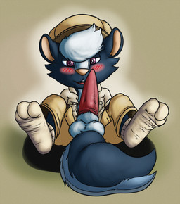 anthro balls biped blush bottomwear clothed clothing erection flat_cap footwear fur genitals hair half-closed_eyes hat headgear headwear legwear looking_at_viewer male narrowed_eyes open_mouth pants partially_clothed penis raised_leg sharp_teeth shirt short_hair smile socks solo spread_legs spreading teeth tongue topwear emenius animal_crossing nintendo kicks_(animal_crossing) mammal mephitid skunk digital_media_(artwork) hi_res