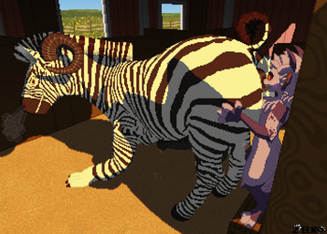 anal animal_genitalia animal_penis anthro anthro_on_feral anus ball_tuft balls barn bestiality bodily_fluids butt chastity_cage chastity_device cum_on_chastity_cage duo equine_anus equine_balls equine_genitalia equine_penis face_in_ass feral genital_fluids genitals horn intersex intersex/male male male/male male_on_feral oral penis pinned pinned_by_butt pinned_to_wall presenting presenting_anus presenting_hindquarters puffy_anus quadruped raised_tail rimming rimming_male sex stripes tail tuft conditional_dnp zelkothezeeb cade_(travesseiro) zelko equid equine felkin horned_humanoid horse humanoid hybrid mammal zebra digital_media_(artwork) pixel_(artwork)
