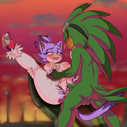 anthro backsack balls beak board bodily_fluids breasts clothing cum duo erection eyewear feathers female footwear genital_fluids genitals goggles green_balls green_penis male male/female nipples penis sex shoes torn_clothing vaginal vulva soina sega sonic_riders sonic_the_hedgehog_(series) blaze_the_cat jet_the_hawk accipitrid accipitriform avian bird domestic_cat felid feline felis mammal 1:1 hi_res