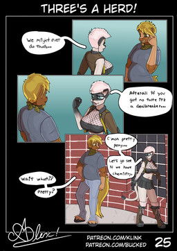 anthro bottomwear breasts cleavage clothed clothing dialogue duo female fishnet_clothing male male/female miniskirt skirt text bucked buckwheat_(bucked) lilith_(bucked) equid equine felid feline horse mammal comic english_text hi_res url