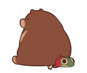 ambiguous_gender black_eyes brown_body brown_fur dot_eyes duo feral fur green_body green_scales red_body red_scales safe_nudity scales simple_eyes sitting_on_another duidui_nic bear fish mammal marine salmon salmonid_(fish)