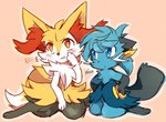 ambiguous_gender anthro braixen canid canine dewott duo eli_(fiddleafox) fiddleafox fox generation_5_pokemon generation_6_pokemon humanoid male mammal nico_(fiddleafox) nintendo pokemon pokemon_(species)