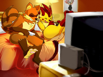 bed controller eyes_closed laugh male mohawk nintendo open_mouth pokémon raccoon raichu roy_(raichu) roy_arashi smile video_games wii
Rating: Safe
Score: 7
User: slyroon
Date: February 21, 2014
