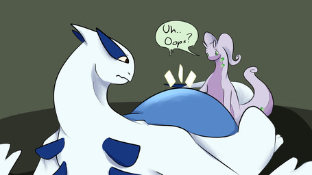 abdominal_bulge dialogue duo feral male male/male speech_bubble unbirthing vaginal vore aspeneyeswatching mythology nintendo pokemon dragon generation_2_pokemon generation_6_pokemon goodra legendary_pokemon lugia mythological_creature mythological_scalie pokemon_(species) scalie 16:9 hi_res widescreen