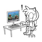 anthro aquarium chair computer computer_keyboard computer_monitor electronics exclamation_point female furniture solo swivel_chair table vivarium lettuce_(artist) sega sonic_the_hedgehog_(series) amy_rose eulipotyphlan hedgehog mammal 1:1 2025