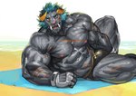 anthro big_muscles fangs horn looking_at_viewer male muscular muscular_anthro muscular_male nipples scar sharp_teeth solo teeth vein veiny_muscles traver009 lifewonders tokyo_afterschool_summoners krampus_(tas) monster absurd_res hi_res