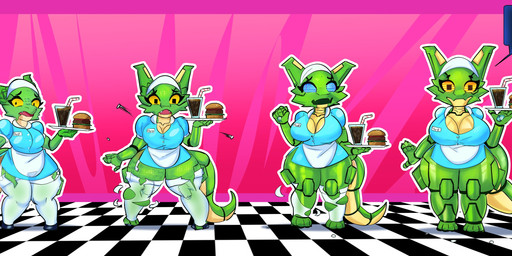 breast_growth breasts butt_slap clothing diner expansion female growth hip_expansion hypnosis machine mental_transformation mind_control restaurant slap solo torn_clothing transformation transformation_sequence wide_hips dimitriahn flurp kobold robot scalie service_droid absurd_res hi_res