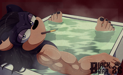 anthro bath bathing black_hair blue_eyes hair long_hair looking_at_viewer looking_back male solo water wet blackbear sega sonic_the_hedgehog_(series) fan_character 2026