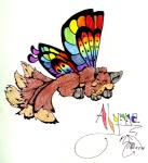 antennae_(anatomy) female multi_tail rainbow solo tail unknown_artist unknown_artist_signature alynna canid canine fairy fox mammal 1999 signature