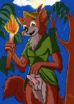 anthro balls bottomless clothed clothing erection fangs genitals holding_object holding_torch male nightmare_fuel penis shirt solo tail teeth topwear torch tunic ziggywolf disney robin_hood_(disney) robin_hood canid canine fox mammal red_fox true_fox