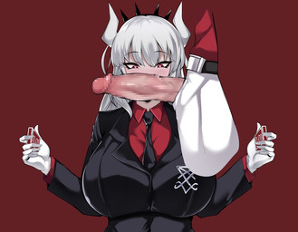 2_horns 5_fingers accessory arms_bent belt belt_buckle big_breasts biped black_belt black_business_suit black_clothing black_eyebrows black_necktie black_suit blush blush_lines bottomwear breasts buckle business_suit censored_genitalia censored_penis clothed clothed_female clothed_humanoid clothing collared_shirt dress_shirt duo eyebrow_through_hair eyebrows eyelashes female female_focus female_humanoid fingers front_view genitals gloves hair handwear headband heart_eyes heart_symbol holding_object horn huge_breasts humanoid_genitalia humanoid_hands humanoid_penis long_hair looking_at_genitalia looking_at_penis male male/female narrowed_eyes necktie not_furry occult_symbol pants penis red_background red_clothing red_dress_shirt red_shirt red_topwear shirt sigil sigil_of_lucifer simple_background suit symbol topwear translucent translucent_hair white_bottomwear white_clothing white_gloves white_hair white_handwear white_horn white_pants owner_(artist) helltaker lucifer_(helltaker) demon demon_humanoid humanoid 2022 censored digital_media_(artwork) english_description half-length_portrait mosaic_censorship portrait