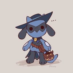 3_fingers 3_toes ambiguous_gender anthro biped black_eyes blue_body blue_fur blue_tail cape clothed clothed_ambiguous clothed_anthro clothing feet fingers front_view fur hat headgear headwear holding_object holidays looking_at_viewer simple_background solo tail toes advos halloween nintendo pokemon generation_4_pokemon pokemon_(species) riolu 1:1 2025 digital_drawing_(artwork) digital_media_(artwork)