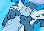 ambiguous_gender blush bodily_fluids cum duo fangs fellatio fluffy genital_fluids genitals male male/ambiguous oral paws penile penis sex spikes teeth vein blue-rum nintendo pokemon canid canine generation_4_pokemon lucario mammal pokemon_(species) hi_res watermark