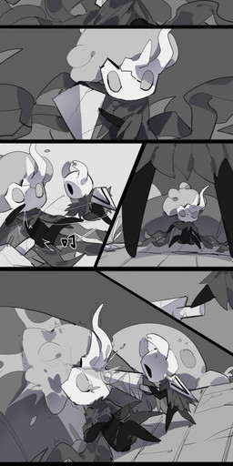 2_horns 3_horns 7_panel_comic against_surface ambiguous_fluids ambiguous_gender anthro battle black_bars black_body black_eyes bodily_fluids bottomless cloak clothed clothing disarmed duo eye_injury eye_penetration fighting_pose gore grey_background grey_cloak grey_clothing grey_eyes holding_melee_weapon holding_object holding_sword holding_weapon horn melee_weapon motion_lines multi_horn pose shaking simple_background sitting slime stab stabbed_in_eye sword sword_in_eye sword_on_back tears text tremble_lines trembling view_between_legs weapon white_head wounded oxide_cat hollow_knight_(franchise) team_cherry lost_kin_(hollow_knight) the_knight_(hollow_knight) arthropod insect vessel_(species) 2025 chinese_text comic digital_media_(artwork) hi_res letterbox shaded simple_shading sketch translation_request nonbinary_(lore) sibling_(lore)