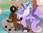 anthro antlers arm_tuft ball beach_ball big_penis black_sclera blue_body blue_claws blue_eyes blue_fur blue_glans blue_horn blue_pawpads blue_tongue bodily_fluids brown_body brown_fur brown_hair brown_hooves butt butt_heart chest_tuft claws clothing countershading cum cum_drip cum_from_nose cum_gushing cum_in_mouth cum_in_nose cum_inside cute_fangs dripping duo ear_tuft elbow_tuft eyewear fangs foreskin forked_tongue fur genital_fluids genitals glans glasses hair hand_on_head hand_on_knee hand_on_leg hooves horn inflatable kneeling licking long_tail looking_pleasured looking_up male male/male markings open_mouth oral pawpads penile penis penis_lick pool poolside purple_body purple_fur saliva sex short_tail sitting smug swimming_trunks swimwear tail tan_body tan_fur teeth tongue tuft twitching water white_body white_fur white_markings wings k0moya mythology acai_(kariacai) deer dragon furred_dragon furred_scalie mammal mythological_creature mythological_scalie scalie hi_res
