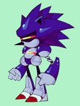 anthro blue_body blue_skin fist machine male red_eyes serious simple_background solo spines lumspark sega sonic_the_hedgehog_(series) mecha_sonic_mark_ii eulipotyphlan hedgehog mammal robot 2021 hi_res