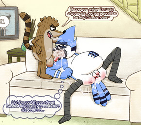 anthro anus ass_to_mouth ball_size_difference balls belly big_balls big_penis bodily_fluids butt cocky cum cum_drip cum_in_ass cum_inflation cum_inside cum_string dialogue dripping duo erection furniture gaping gaping_anus genital_fluids genitals humanoid_genitalia inflation male male/male male_penetrating musk nude on_sofa open_mouth penetration penile penis penis_size_difference small_but_hung smile sofa spreading tail text tongue vein veiny_penis joalmidon cartoon_network regular_show mordecai_(regular_show) rigby_(regular_show) avian bird blue_jay corvid jay_(bird) mammal new_world_jay oscine passerine procyonid raccoon absurd_res english_text hi_res