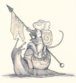 4_eyes ambiguous_gender anthro armor duo eyes_closed feral headgear helmet melee_weapon multi_eye riding saddle shield simple_background sword weapon white_background drachenmagier gastropod mammal mollusk mouse murid murine rodent snail 2016 monochrome