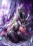 big_breasts breasts cleavage clothed clothing dark_body dark_skin female legwear not_furry solo tail thigh_highs lerapi mythology animal_humanoid dragon dragon_humanoid elf humanoid mythological_creature mythological_scalie scalie hi_res