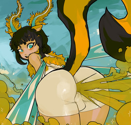 antennae_(anatomy) back_wings bangs bent_over black_hair black_tail blue_eyes blush blush_lines bottomwear bulge butt clothed clothed_humanoid clothed_male clothing detailed_bulge eyelashes fart fart_cloud fart_fetish femboy fluffy_antennae green_fart_cloud hair hoodie insect_wings lepidopteran_wings long_hair looking_back male male_farting male_humanoid multicolored_antennae multicolored_hoodie open_mouth open_smile orange_antennae orange_clothing orange_ears orange_hoodie orange_tail orange_topwear pink_inner_ear pink_tongue rear_view ruff shorts smile solo spandex spandex_shorts tail tan_bottomwear tan_clothing tan_hoodie tan_shorts tan_topwear tan_wings teal_antennae teal_wings teeth tight_bottomwear tight_clothing tight_shorts tongue topwear two_tone_antennae two_tone_tail two_tone_wings wings usagaijin actia_(usagaijin) animal_humanoid arthropod arthropod_humanoid humanoid hybrid insect insect_humanoid lepidopteran lepidopteran_humanoid mammal mammal_humanoid mephitid mephitid_humanoid moth_humanoid skunk_humanoid 2021 hi_res
