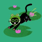 ambiguous_gender feral flower frog_hat green_background lily_pad pawpads plant running simple_background solo water_lily whiskers shanhorandraws leap_year little_kitty_big_city little_kitty_(lkbc) domestic_cat felid feline felis mammal absurd_res hi_res official_art