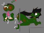 anthro anus ass_up balls bodily_fluids butt cum cutaway drooling eye_roll feet fur genital_fluids genitals glistening glistening_body glistening_skin green_body green_fur hindpaw hole_in_wall knot leaking_cum male nipples oily oily_feet oily_skin open_mouth paws penis penis_backwards red_butt saliva side_view solo sweat tears text hideplys hideplys_(character) canid canine canis mammal wolf 4:3