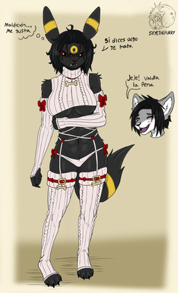 anthro black_body black_fur black_hair black_nose clothing duo female fur grey_body grey_fur hair male male/female red_sclera white_body white_fur yellow_body yellow_fur allartskye nintendo pokemon darksy_(allartskye) skye_(allartskye) canid canine canis eeveelution generation_2_pokemon mammal pokemon_(species) umbreon wolf hi_res
