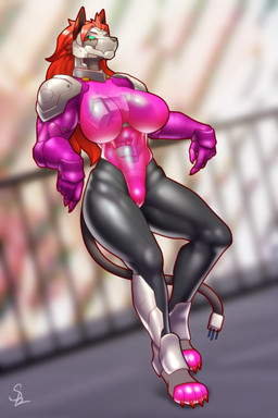 anthro female genitals glowing glowing_eyes joints machine muscular muscular_female nude robotic robotization solo translucent translucent_body vulva nariikhan robot robot_anthro hi_res