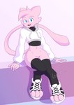 ambiguous_gender anthro blue_eyes clothing footwear hoodie legwear long_tail shoes tail thick_thighs thigh_highs toeless_footwear toeless_shoes topwear lewott nintendo pokemon generation_1_pokemon legendary_pokemon mew_(pokemon) pokemon_(species) absurd_res hi_res