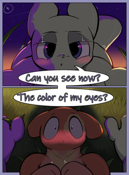 all_fours ambiguous/ambiguous ambiguous_gender ambiguous_pov anthro blush dialogue duo facing_each_other first_person_view grass green_body heart_(marking) looking_at_another looking_at_partner lying markings multicolored_body on_back orange_body plant purple_body semi-anthro sky speech_bubble star starry_sky text two_tone_body wide_eyed yellow_body cutie_clanket rain_world videocult cutie_clover juniper_bloom slugcat comic english_text hi_res female_(lore) male_(lore)