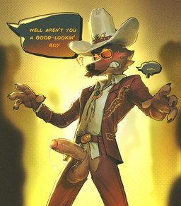 anthro balls becoming_erect belt big_balls big_penis blush bodily_fluids bottomless bottomless_anthro bottomless_male bottomwear bouncing_penis brown_body brown_fur chaps claws clenched_teeth clothed clothing collared_shirt cowboy_hat cowboy_outfit crotchless_bottomwear crotchless_clothing crotchless_pants dialogue embarrassed erection eyebrows eyewear facial_hair foreskin fur genital_fluids genitals glans glasses good_boy hat headgear headwear humanoid_genitalia humanoid_penis interrobang jacket looking_at_genitalia looking_at_own_penis looking_at_penis looking_at_self looking_down male motion_lines mustache neckwear nervous nervous_sweat offscreen_character open_clothing open_jacket open_topwear pants penis precum precum_string pubes saggy_balls shirt simple_background solo speech_bubble standing suit_jacket surprised sweat sweatdrop teeth text thick_penis topwear tuft uneven_balls unexpected unretracted_foreskin unwanted_erection wearing_glasses cattrbox dreamworks the_bad_guys mr._wolf_(the_bad_guys) canid canine canis mammal wolf 2025 english_text hi_res