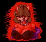 anthro areola big_areola big_breasts black_nose bra breasts brown_hair clothed clothing female front_view fur hair hair_over_eyes lips lipstick makeup mature_anthro mature_female nipples open_clothing open_shirt open_topwear purple_lips red_body red_fur shirt smile solo thick_lips topwear underwear hidden_(artist) hidden_orosubi canid canine fox mammal 2013 alpha_channel bust_portrait hi_res portrait