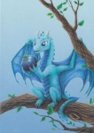 blue_eyes claws feral food fruit happy holding_object horn plant simple_background sitting smile solo tail tree wings vampi mythology leniovias dragon mythological_creature mythological_scalie reptile scalie graphite_(artwork) pencil_(artwork) traditional_media_(artwork)