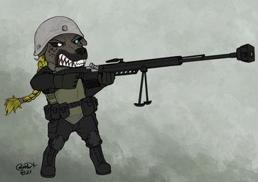 chibi female gun military ranged_weapon solo weapon blokfort hyena mammal 2021