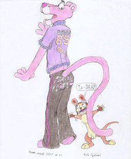 ambiguous_gender anthro bodily_fluids butt clothing cum cum_on_butt duo feral floating_eyebrows gasp genital_fluids genitals jazz_hands looking_back male pajama_bottoms penis prank sex simple_background sneaking surprised ta-da text translucent translucent_clothing white_background rufe_squirrel jak_and_daxter naughty_dog sony_corporation sony_interactive_entertainment daxter pink_panther felid mammal mustelid ottsel pantherine 2007 absurd_res crossover english_text hi_res genderfluid_(lore)