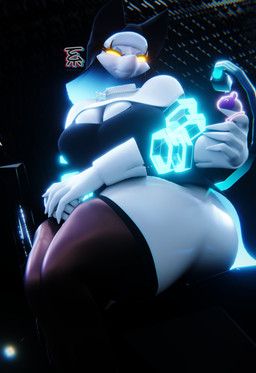 3_arms 4_fingers ambiguous_feral ambiguous_gender anthro big_breasts big_butt black_clothing black_dress blue_arms blue_eyeshadow blue_tail breasts brown_clothing brown_legwear brown_thigh_highs butt carrying_another cleavage clothed clothing dress duo dutch_angle electrical_plug_tail empty_eyes extreme_size_difference eyelashes eyeshadow female feral fingers floating_hands gem glistening glistening_body glistening_clothing glistening_legwear glistening_thigh_highs gloves glowing glowing_eyes gradient_tail handwear huge_breasts huge_butt huge_thighs inside jewelry larger_anthro larger_female legwear long_tail looking_at_another machine makeup multi_arm multi_limb necklace nun nun_habit nun_outfit pearl_(gem) pearl_necklace religious_clothing sitting size_difference smaller_ambiguous smile smiling_at_another solo_focus tail thick_thighs thigh_highs white_body white_clothing white_gloves white_handwear yellow_eyes geodat deltarune undertale_(series) tasque_manager canid canine darkner mammal mouse murid murine robot robot_anthro rodent 2026 3d_(artwork) absurd_res digital_media_(artwork) hi_res watermark