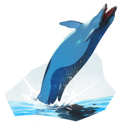 ambiguous_feral ambiguous_gender black_nose blue_body blue_tail breaching feral flippers open_mouth partially_submerged scar sea sharp_teeth snout solo tail teeth water water_spray x_scar combos-n-doodles archaeocete basilosaurid basilosaurus cetacean mammal marine prehistoric_species whale 2025 absurd_res hi_res