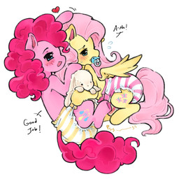 blue_eyes bodily_fluids clothed clothing cuddling cutie_mark dialogue diaper duo female female/female feral genital_fluids holding_object holding_plushie mane object_in_mouth pacifier pacifier_in_mouth pink_body pink_mane pink_tail plushie quadruped sound_effects tail text unclean_diaper urine used_diaper using_diaper wearing_diaper wet_diaper wetting wetting_diaper wings yellow_body omufujofish friendship_is_magic hasbro my_little_pony mythology fluttershy_(mlp) pinkie_pie_(mlp) earth_pony equid equine horse mammal mythological_creature mythological_equine pegasus pony 1:1 digital_drawing_(artwork) digital_media_(artwork) english_text hi_res