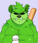 angry anthro baseball_bat bat_(object) belly candy cute_fangs dessert duo eyes_closed fangs food gummy_(food) gummy_bear_(food) male moobs overweight overweight_male simple_background teeth lewdookami gummybear_and_friends gummibar bear mammal 2021