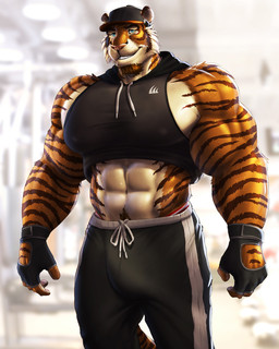 abs anthro beard biceps big_muscles big_pecs bodily_fluids body_hair bottomwear brown_body brown_fur brown_stripes bulge clothed clothing coach crop_top eyebrows facial_hair fingerless_gloves fully_clothed fur gloves handwear happy_trail hat headgear headwear male muscular muscular_anthro muscular_male navel nipple_outline orange_body orange_fur pants pecs shirt smile solo striped_body striped_fur stripes sweat tan_body tan_fur teeth topwear dream_and_nightmare night_(dream_and_nightmare) felid mammal pantherine tiger 2023 4:5 digital_media_(artwork) hi_res portrait three-quarter_portrait