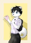 anthro black_hair blue_eyes clothing hair kemono looking_at_viewer male school_uniform simple_background solo uniform thejameater sakai_the_inu canid canine canis domestic_dog hokkaido_dog mammal spitz absurd_res hi_res