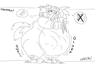 2_tails 3_toes abdominal_bulge anthro bodily_fluids clothing dripping drooling duo feet food footwear gloves growing growth handwear hot_dog imminent_vore larger_male macro male multi_tail obese obese_anthro obese_male overweight overweight_anthro overweight_male quills_(anatomy) rumbling_stomach saliva saliva_drip scared shoes size_difference smile speech_bubble sweat sweatdrop swelling tail thought_bubble toes tongue tongue_out torn_shoes worried floofyboyetime sega sonic_the_hedgehog_(series) miles_prower sonic_the_hedgehog canid canine eulipotyphlan fox hedgehog mammal hi_res monochrome sketch sketch_page