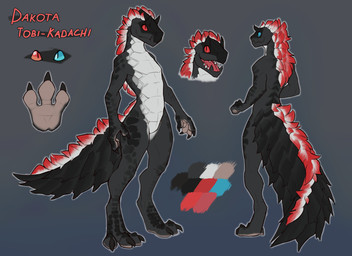 3_toes anthro belly biped countershading digitigrade feet fur grey_body heterochromia male multicolored_body multicolored_fur solo tail tail_tuft toes tuft white_belly white_body white_chest white_countershading norvic capcom monster_hunter dakota_(maveldraconia) fanged_wyvern tobi-kadachi 2021 digital_drawing_(artwork) digital_media_(artwork) hi_res model_sheet